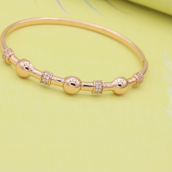 Elegant Rose Gold Bangle with Beaded Design and Sparkling Accents, XPBL0465 - Picture 2 of 12